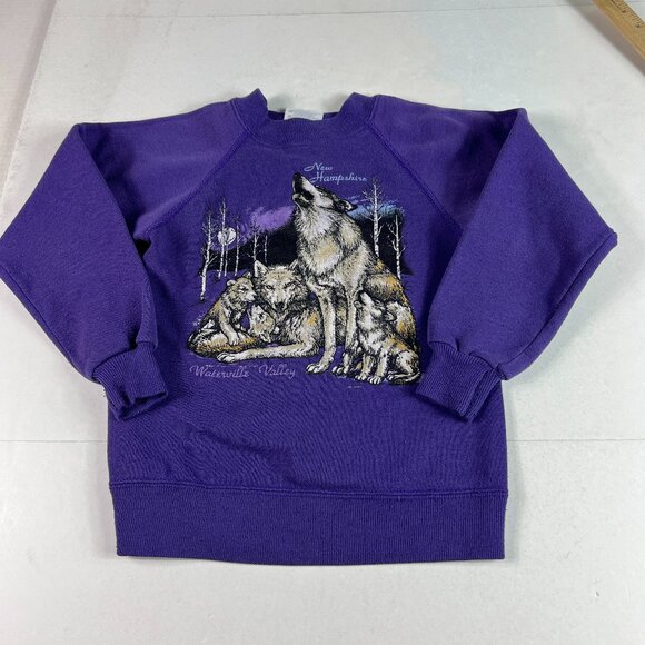 VTG 90s/80s Nature Sweatshirt Toddlers 6 Purple Faded Wolf Pack Crewneck - Picture 1 of 15